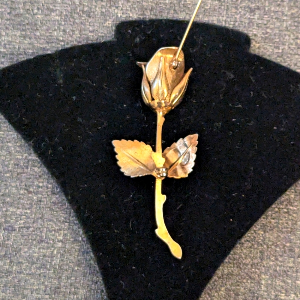 Vintage Giovanni Gold Tone Metal Rose Flower Form Pin / Brooch 3” - Picture 4 of 6